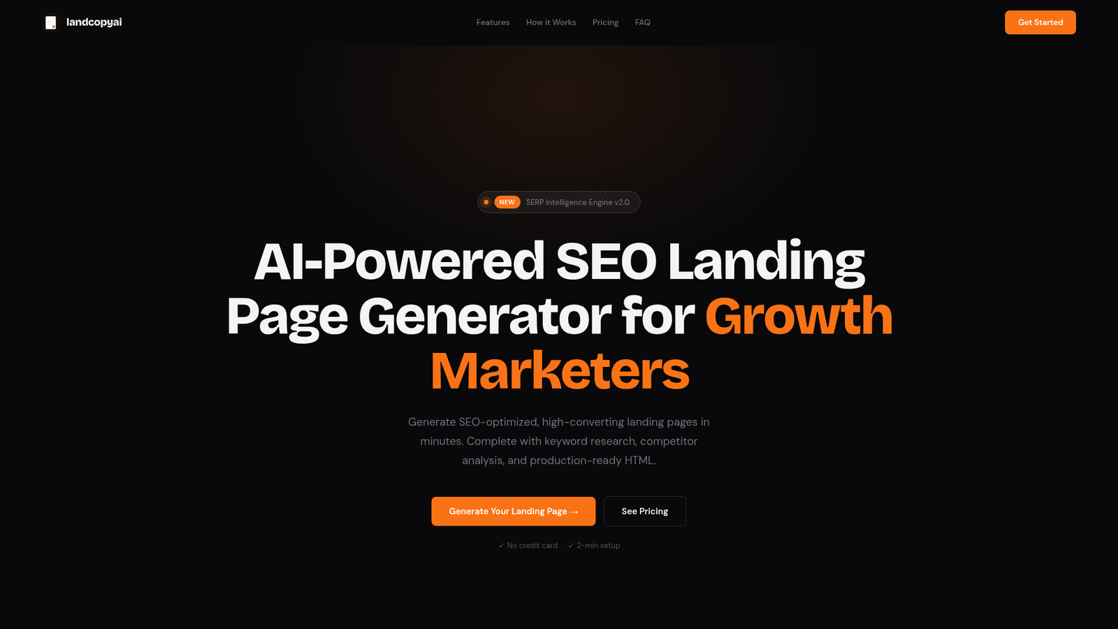 LandCopyAI Review - Homepage Screenshot