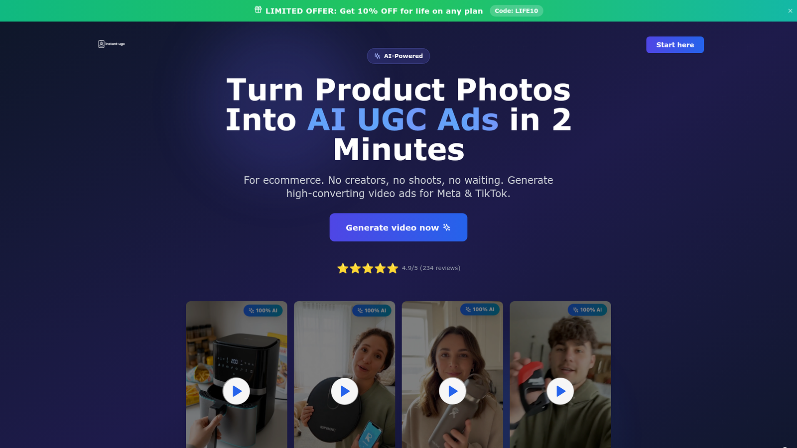 Instant-UGC Review - Homepage Screenshot