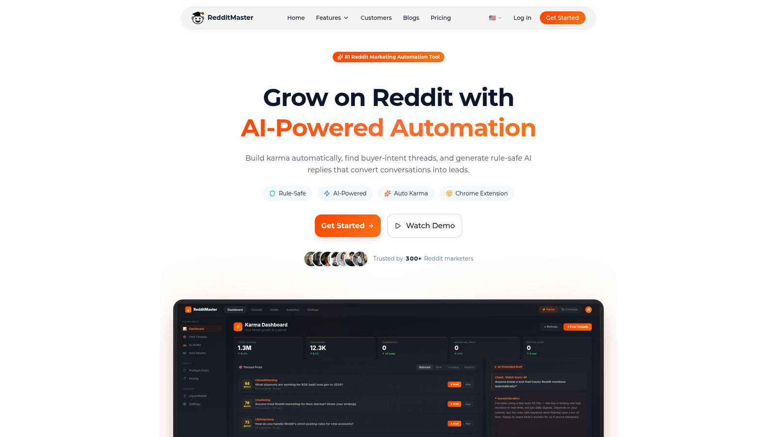 RedditMaster Review - Homepage Screenshot