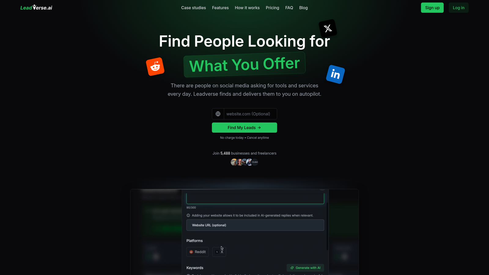 LeadVerse Review - Homepage Screenshot