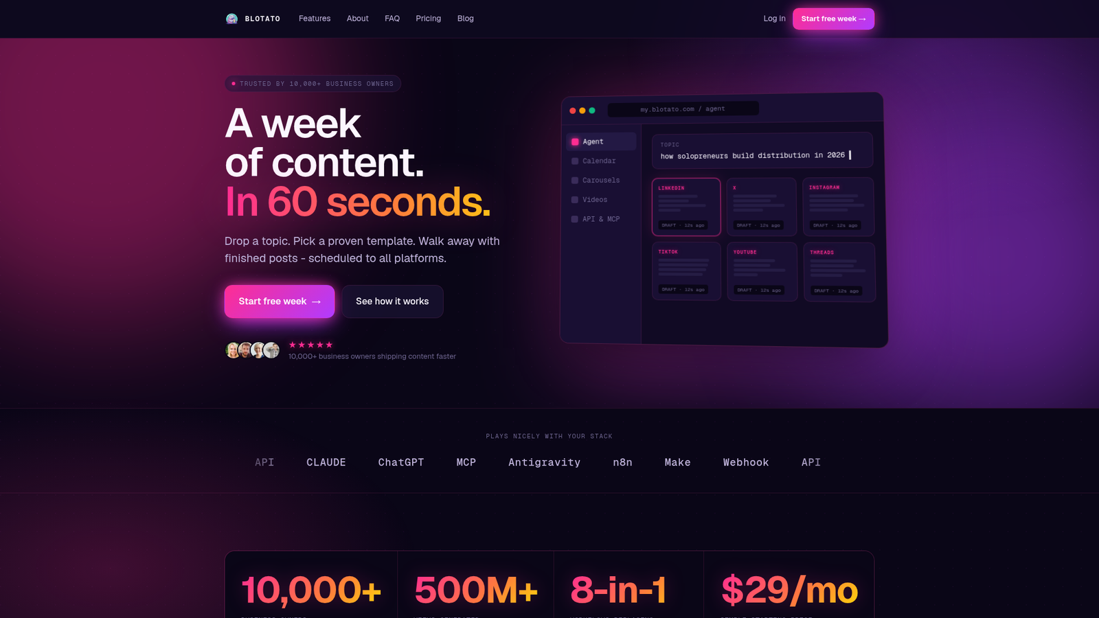 Blotato - Homepage Screenshot