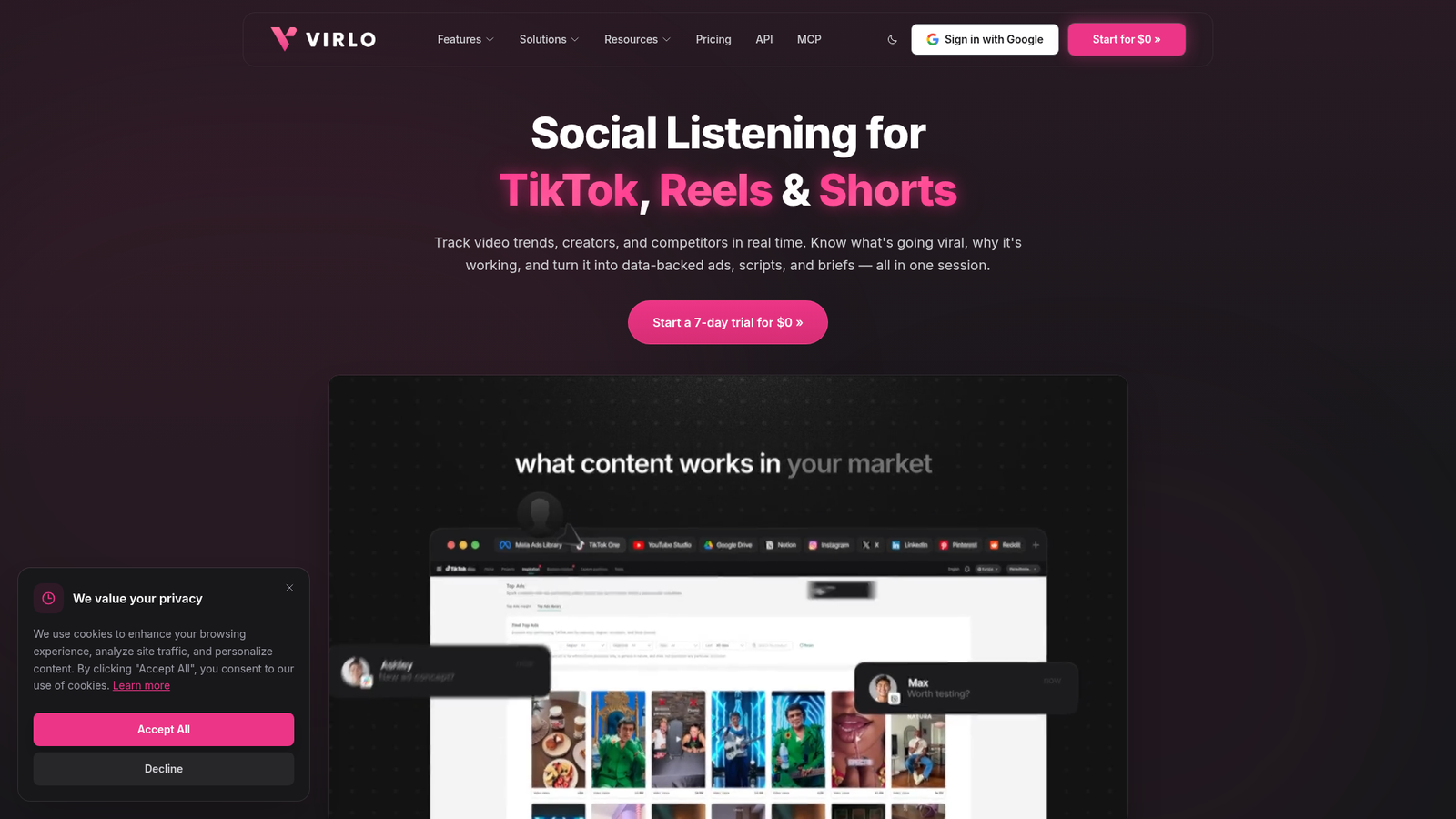 Virlo - Homepage Screenshot
