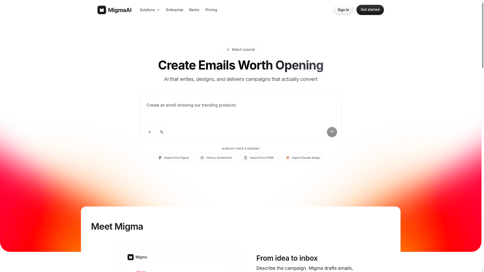 MigmaAI - Homepage Screenshot