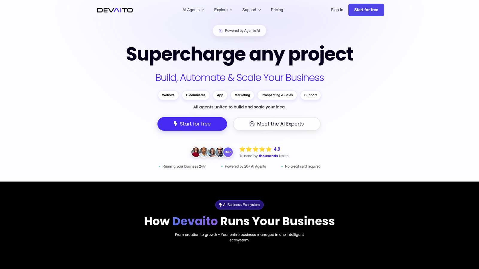 Devaito - Homepage Screenshot
