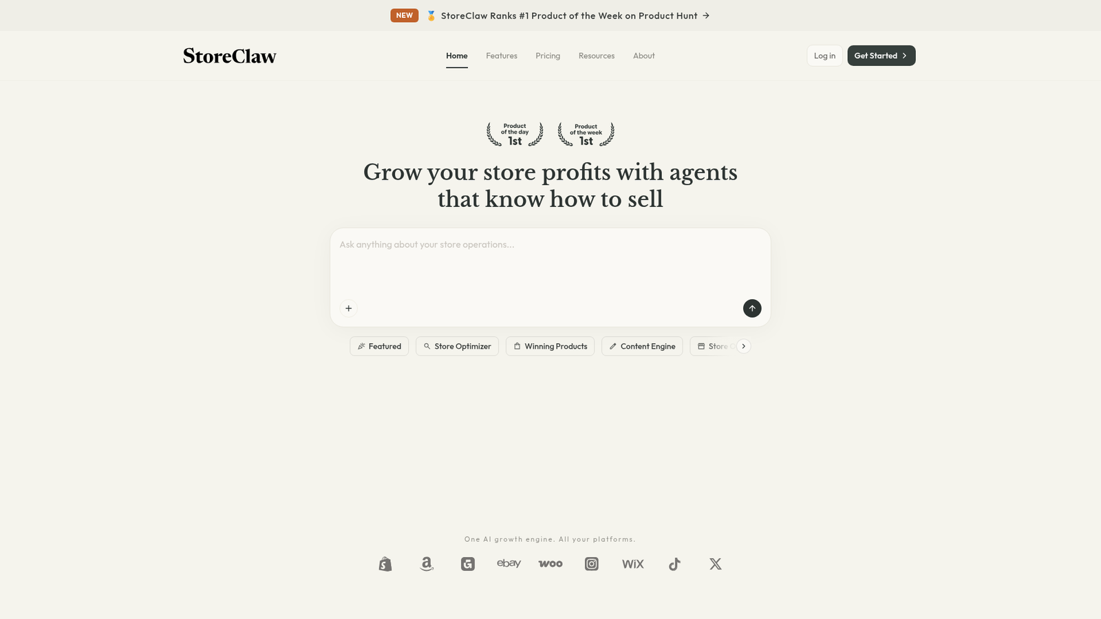 StoreClaw - Homepage Screenshot