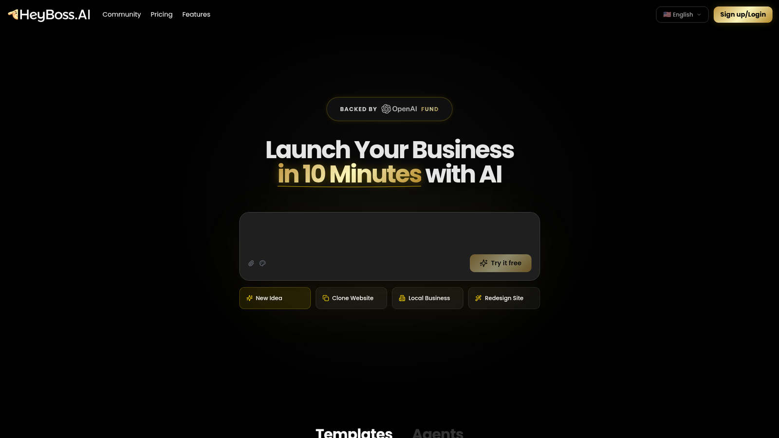 HeyBoss.AI - Homepage Screenshot