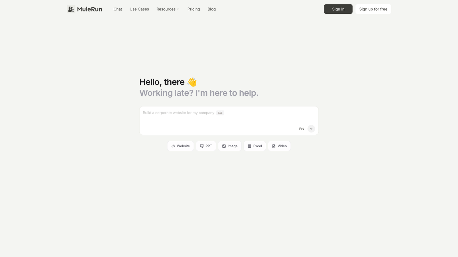 MuleRun - Homepage Screenshot
