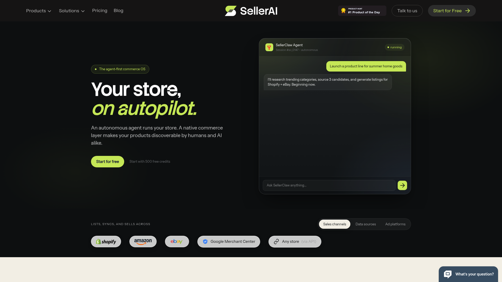 SellerAI - Homepage Screenshot