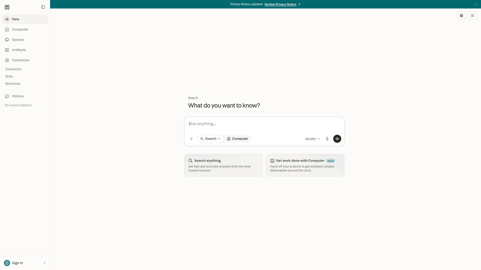 PERPLEXITY - Homepage Screenshot