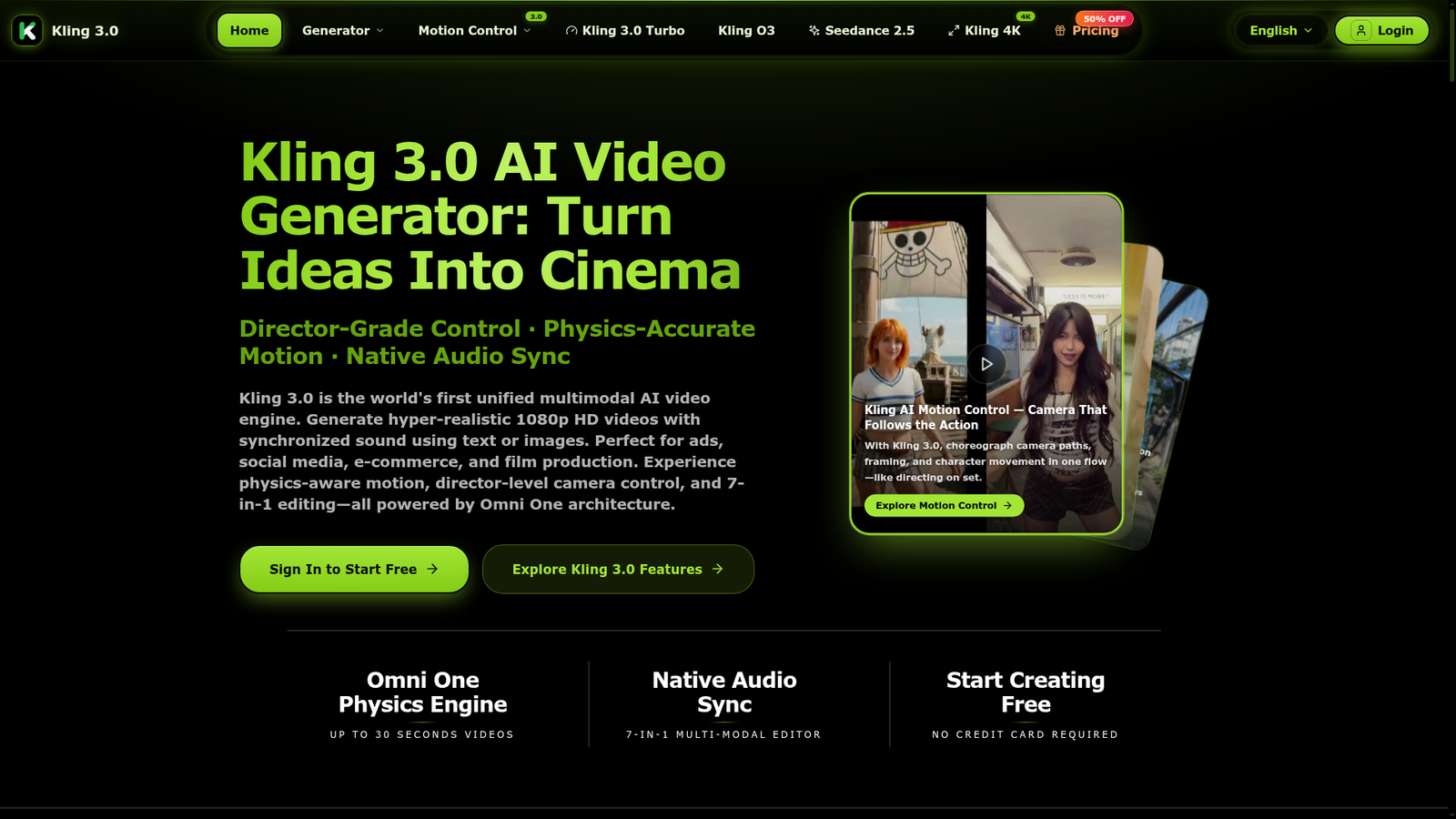 Kling 3.0 - Homepage Screenshot
