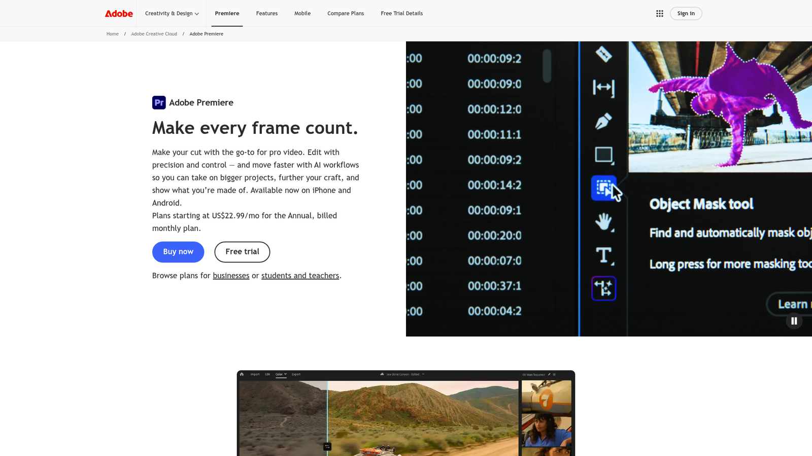 Adobe Premiere Pro - Homepage Screenshot